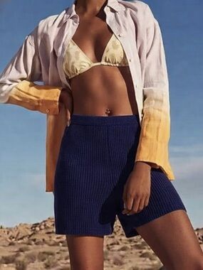 J. Crew Navy Knit High-Rise Cashmere Cotton Shorts